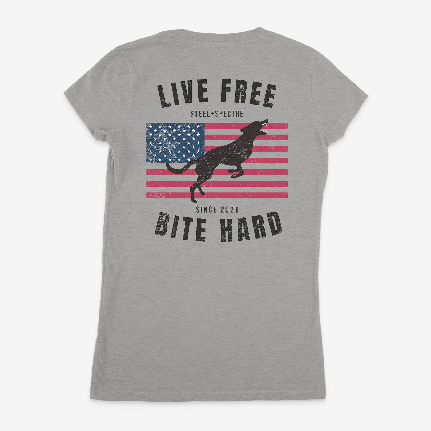 Live Free Bite Hard V Neck Tee Back Print