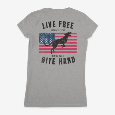 Live Free Bite Hard V Neck Tee Back Print