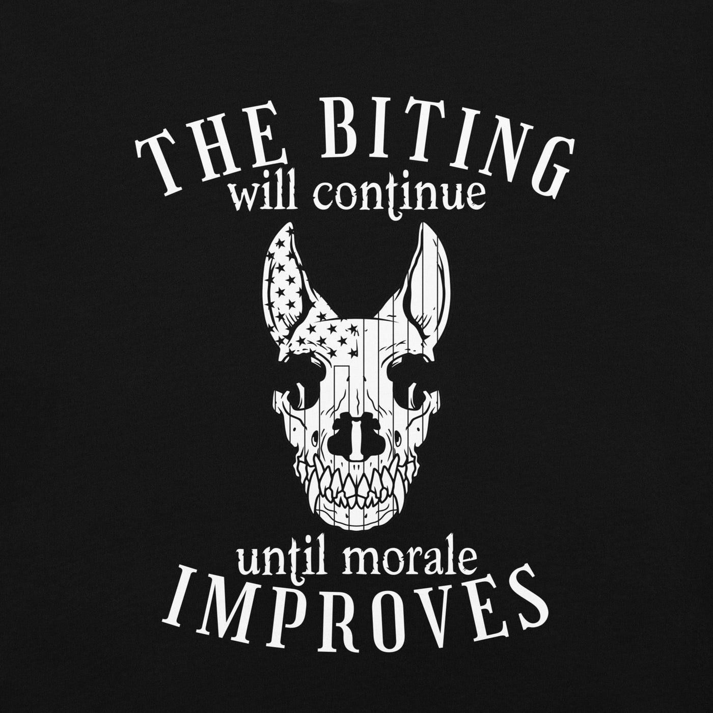 The Biting Will Continue Until Morale Improves Racerback Tank