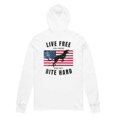 Live Free Bite Hard Hooded long-sleeve tee