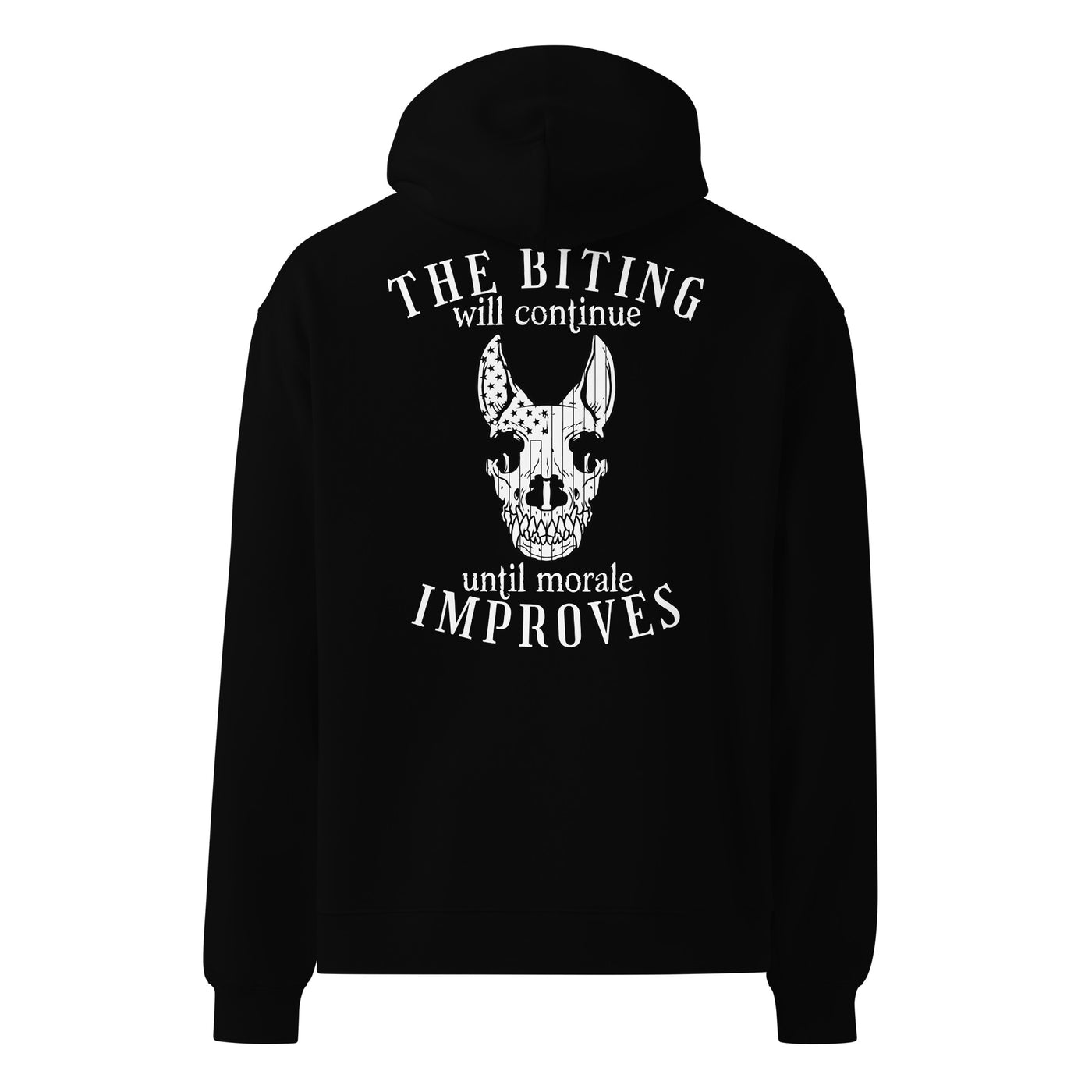 The Biting Will Continue Until Morale Improves Hoodie (Dark)