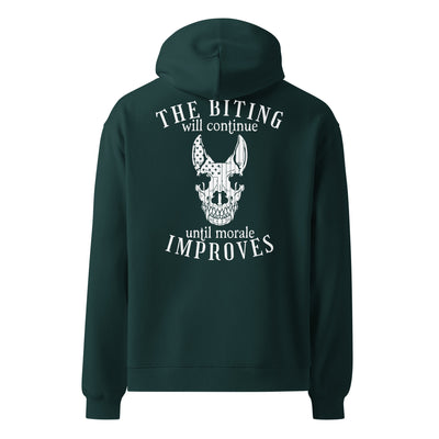 The Biting Will Continue Until Morale Improves Hoodie (Dark)