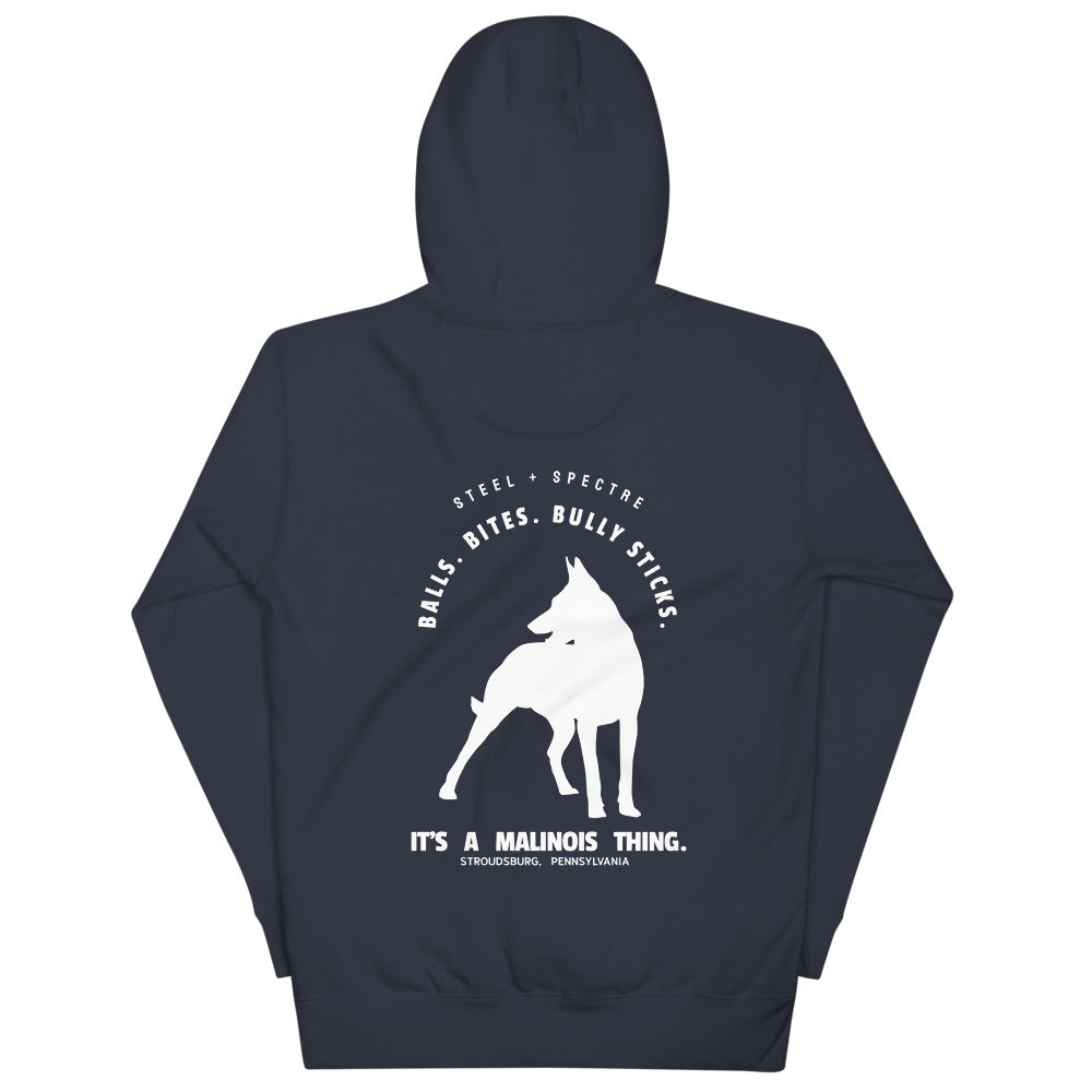 Belgian Malinois Balls Bites Bully Sticks Unisex Pullover Hoodie